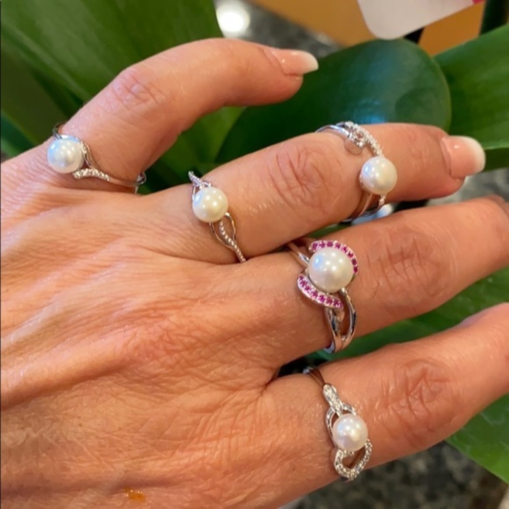 Sterling Silver Pink CZ Pearl Ring 6 7 8 9 10 11